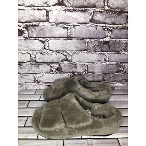 Ugg Olive Green Fluff That Slip On Plush Wool Slippers Men Sz 9M US/42 1124111